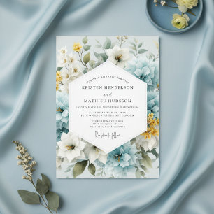 Invitación Boda Caprichosa de Floral Azul Polvo