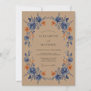 Invitación Boda caprichosa de flores azules polvorientas