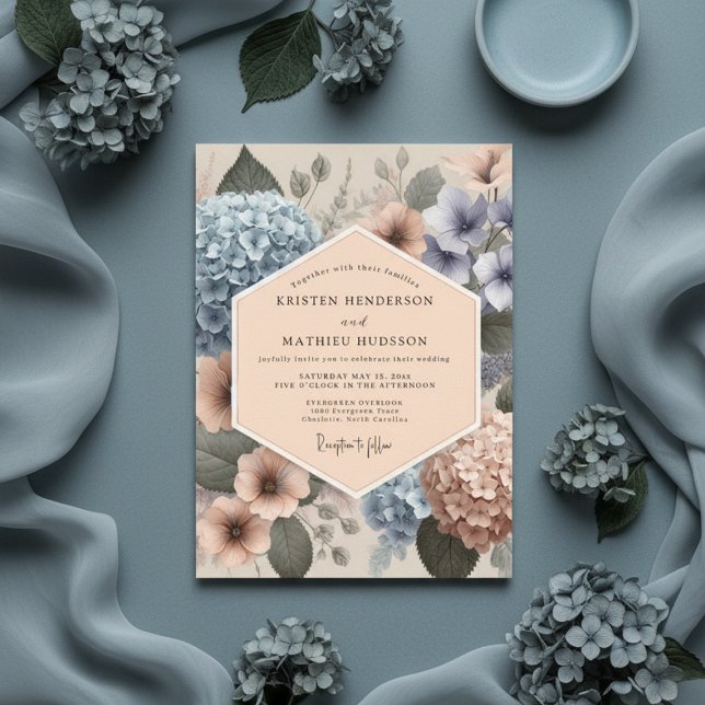 Invitación Boda caprichosa de flores azules polvorientas (Subido por el creador)