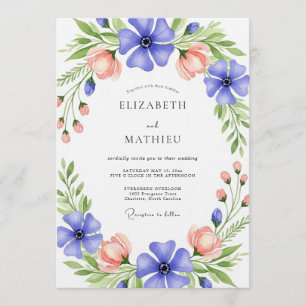 Invitación Boda caprichosa de flores azules y melocotón