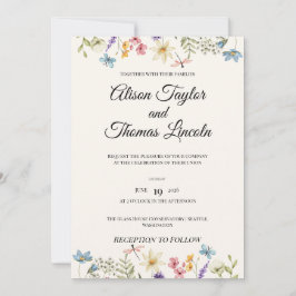 Invitación Boda caprichosa de flores silvestres y mariposas