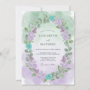 Invitación Boda caprichosa de lavanda azul verdoso en primave