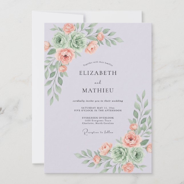 Invitación Boda caprichosa de lavanda con suculentas (Anverso)