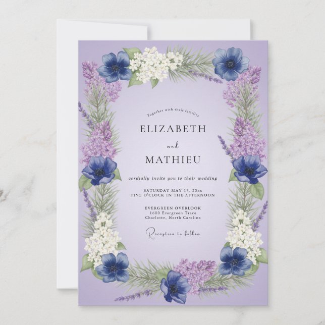 Invitación Boda caprichosa de lavanda en primavera (Anverso)
