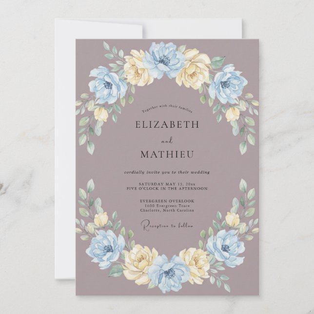 Invitación Boda caprichosa de malva en primavera (Anverso)