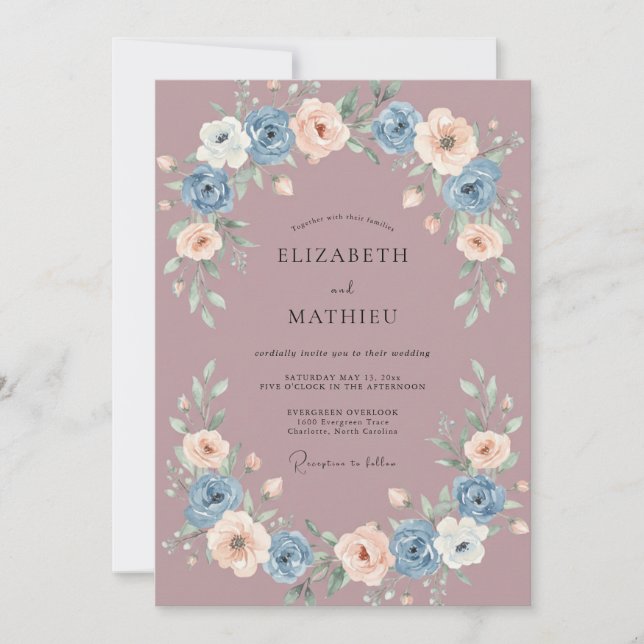 Invitación Boda caprichosa de malva en primavera (Anverso)