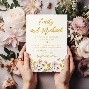 Invitación Boda caprichosa de mariposa amarilla y rosa de flo