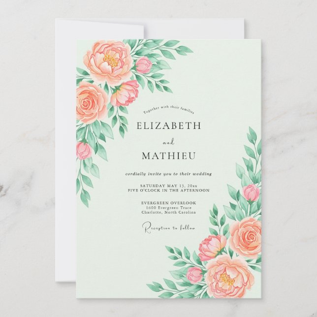 Invitación Boda caprichosa de melocotón de primavera (Anverso)