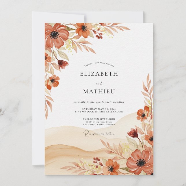 Invitación Boda caprichosa de otoño con óxido (Anverso)