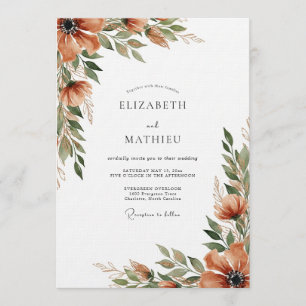 Invitación Boda caprichosa de otoño en naranja quemada