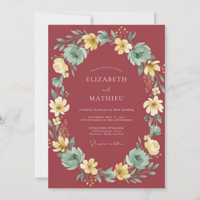 Invitación Boda caprichosa de otoño rojo arándano (Anverso)