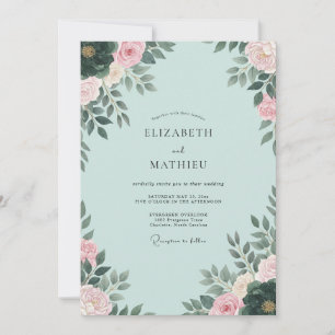 Invitación Boda Caprichosa de Peonía con Espuma de Mar