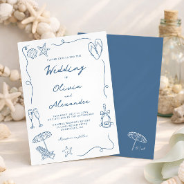 Invitación Boda caprichosa de playa costera azul dibujada a m