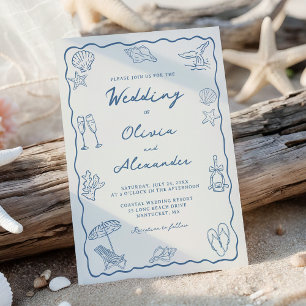 Invitación Boda caprichosa de playa costera dibujada a mano