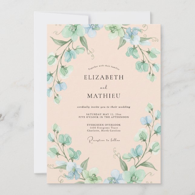 Invitación Boda Caprichosa de Pradera Verde Menta (Anverso)