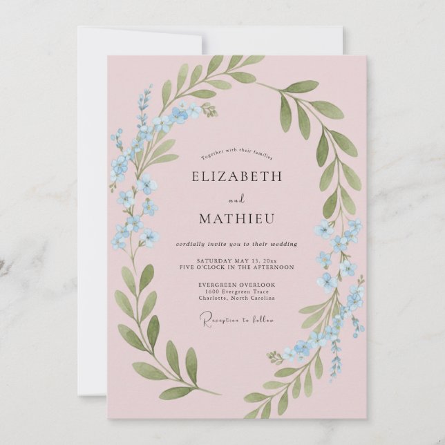 Invitación Boda Caprichosa de Prado Rosa Rubor (Anverso)
