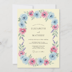 Invitación Boda Caprichosa de Primavera Azul Claro
