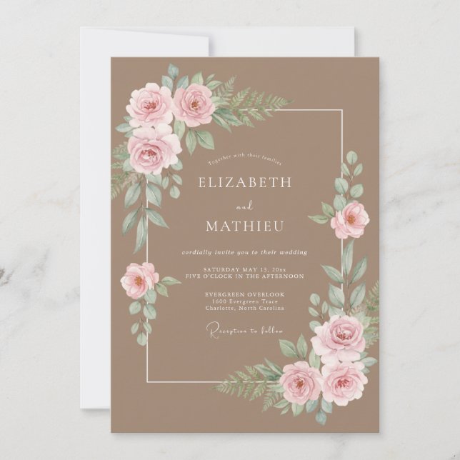 Invitación Boda caprichosa de primavera con moca (Anverso)