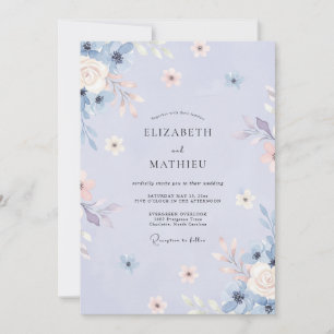 Invitación Boda caprichosa de primavera con tonos violeta azu
