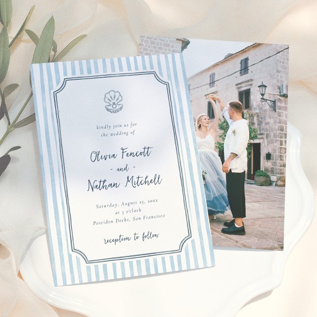 Invitación Boda Caprichosa de Rayas Azules Retro (Subido por el creador)
