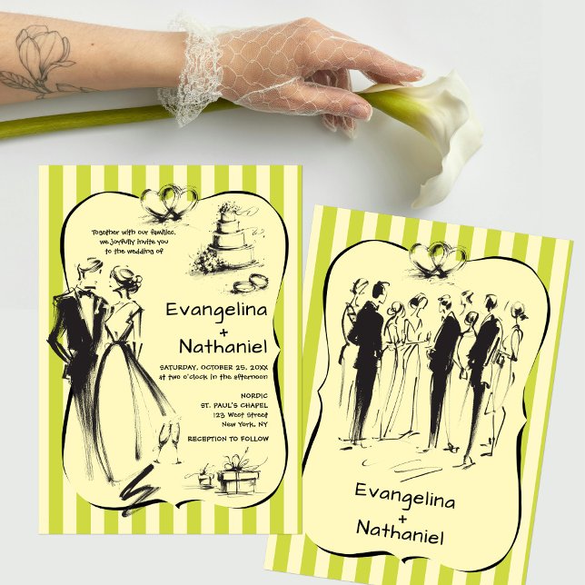 Invitación Boda caprichosa de rayas de garabatos de moda (Subido por el creador)