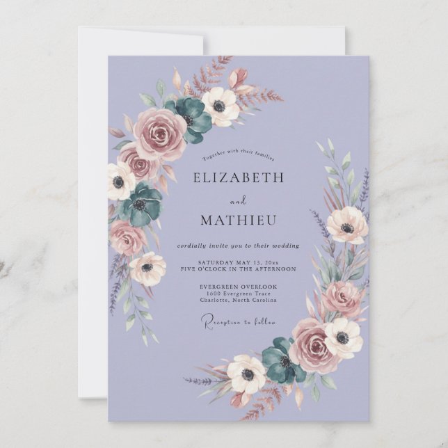Invitación Boda caprichosa de rosa lavanda malhumorada (Anverso)