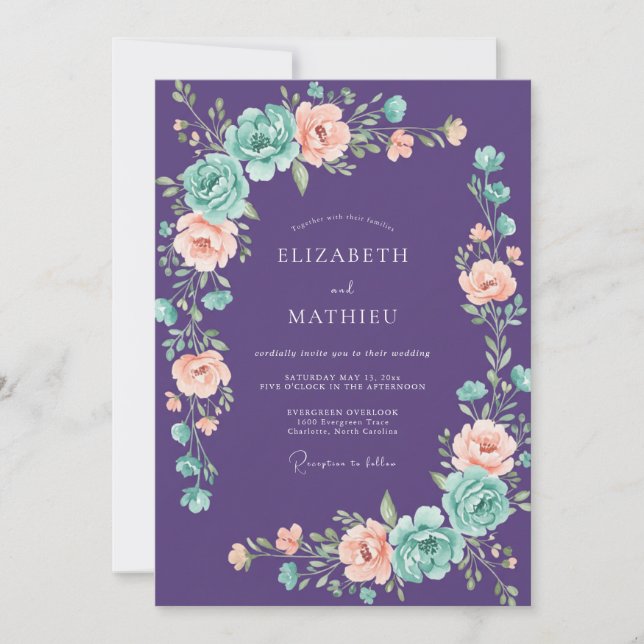 Invitación Boda Caprichosa de Rosa Púrpura (Anverso)