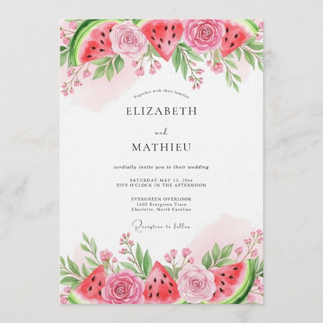 Invitación Boda caprichosa de sandía rosa (Anverso)