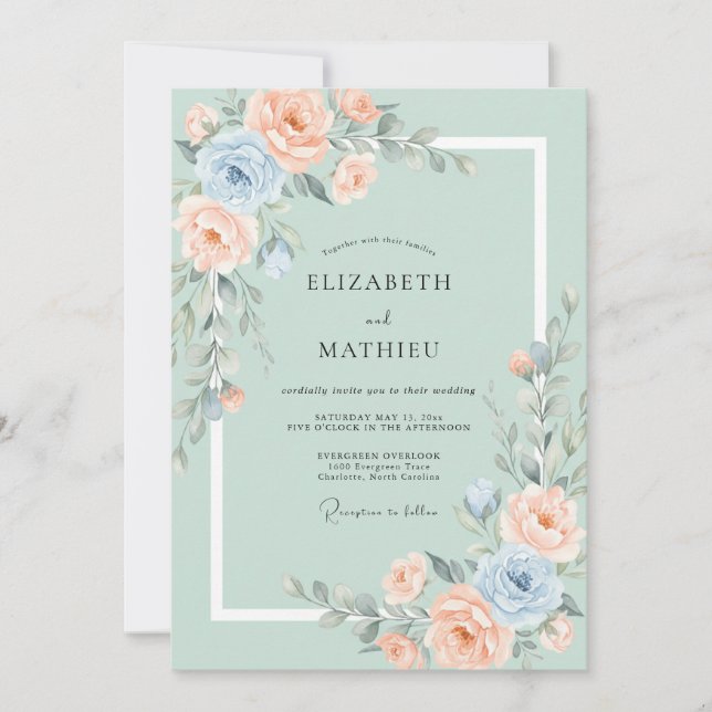 Invitación Boda caprichosa de verde salvia en primavera (Anverso)