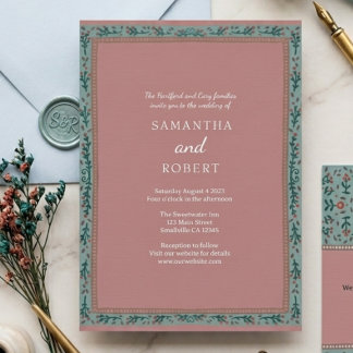 Invitación Boda caprichosa de vid verde azul