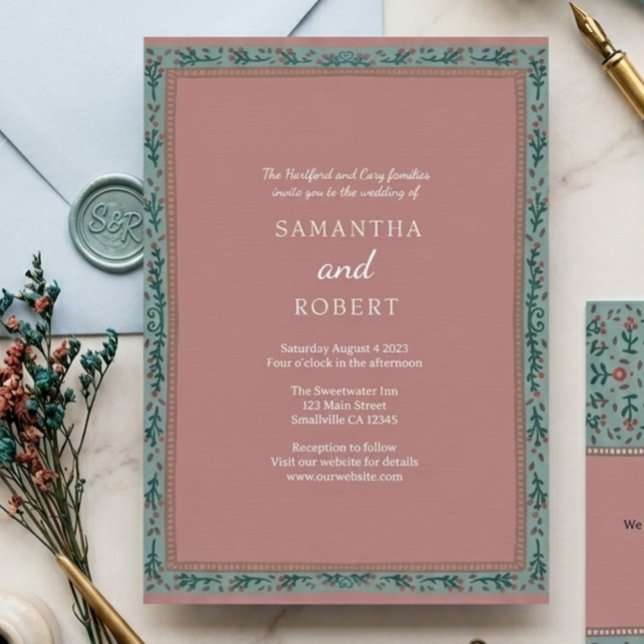 Invitación Boda caprichosa de vid verde azul  (Subido por el creador)