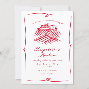Invitación Boda caprichosa de viñedo rojo dibujada a mano
