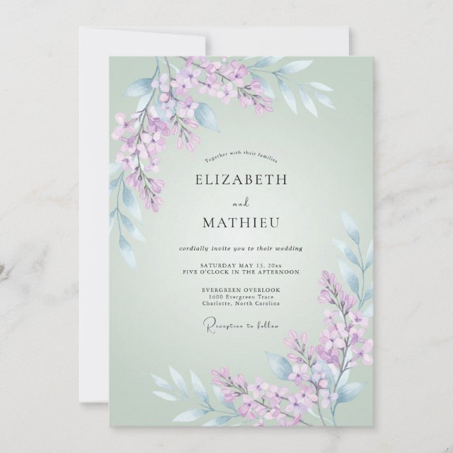 Invitación Boda caprichosa de wisteria verde menta (Anverso)