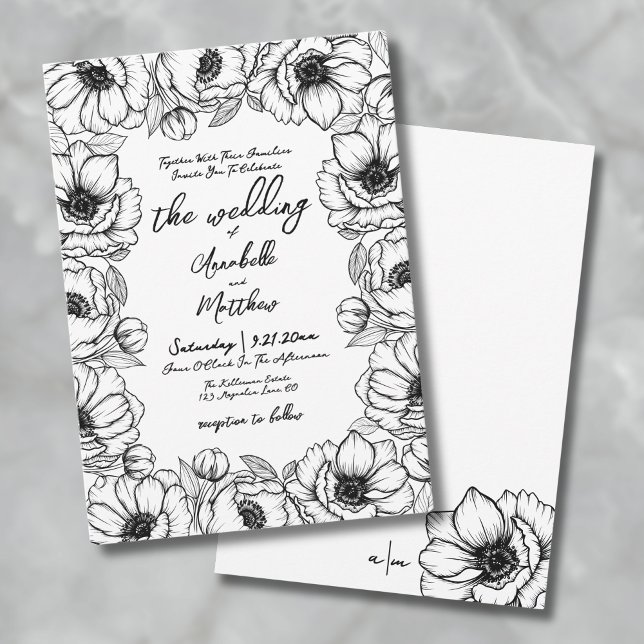 Invitación Boda Caprichosa Dibujada a Mano (Hand Drawn Whimsical Floral Wedding Invitation)