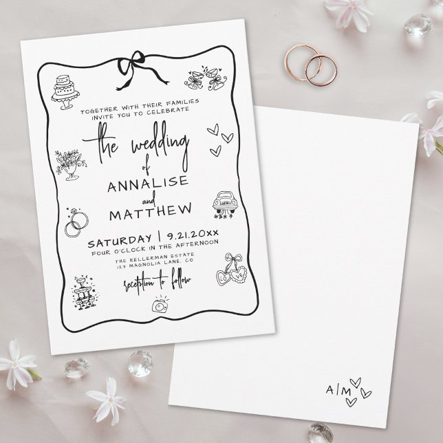 Invitación Boda Caprichosa Dibujada a Mano (Hand Drawn Quirky Whimsical Wedding Invitation)