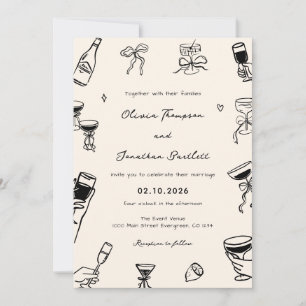 Invitación Boda Caprichosa Dibujada a Mano