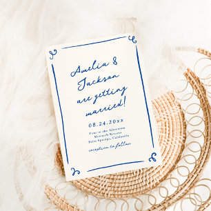 Invitación Boda caprichosa dibujada a mano azul marino