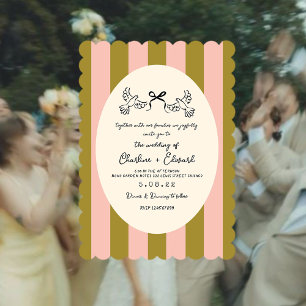 Invitación Boda Caprichosa Dibujada a Mano con Rayas Verdes
