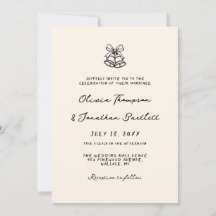 Invitación Boda Caprichosa Dibujada a Mano en Blanco y Negro