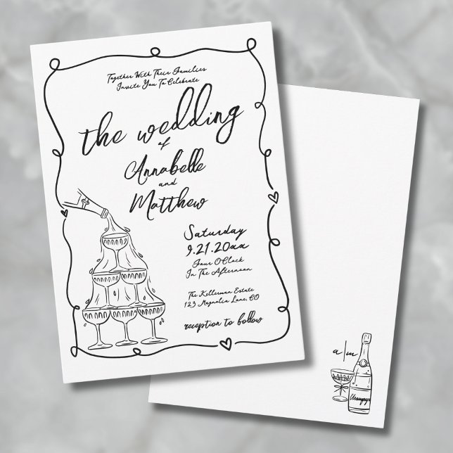 Invitación Boda Caprichosa Dibujada a Mano Extraña (Whimsical Hand Drawn Quirky Wedding Invitation
)