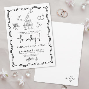Invitación Boda Caprichosa Dibujada a Mano y Caprichosa