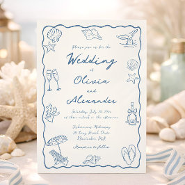 Invitación Boda caprichosa en la playa costera con garabatos 