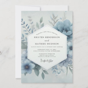 Invitación Boda Caprichosa Flor de Azul Polvoriento