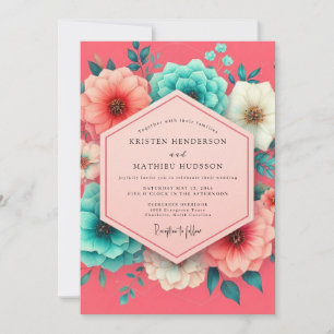 Invitación Boda Caprichosa Flor de Coral