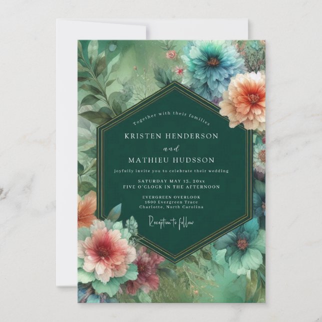 Invitación Boda Caprichosa Flor de Esmeralda (Anverso)
