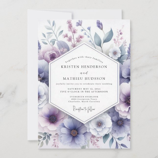 Invitación Boda Caprichosa Flor de Lavanda (Anverso)