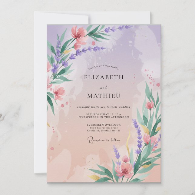 Invitación Boda Caprichosa Flor de Lavanda (Anverso)