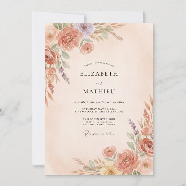 Invitación Boda Caprichosa Flor de Melocotón (Anverso)