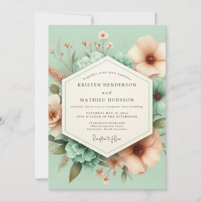 Invitación Boda Caprichosa Flor de Menta (Anverso)
