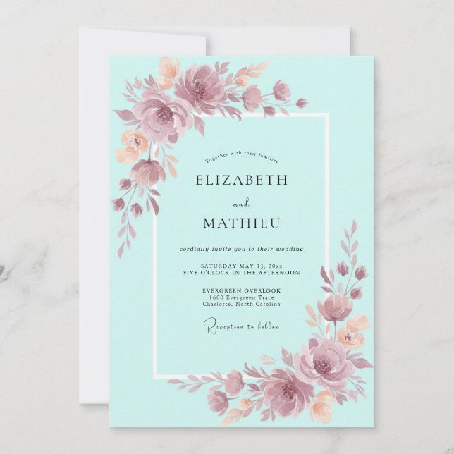 Invitación Boda Caprichosa Flor de Teal (Anverso)